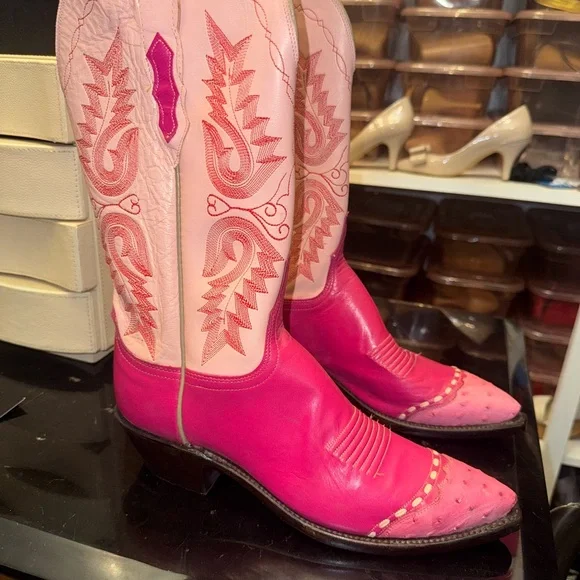 RARE LUCCHESE WOMEN'S SZ 7.5 BARBIE - PINK LEATHER COWGIRL BOOTS - Picture 4 of 8